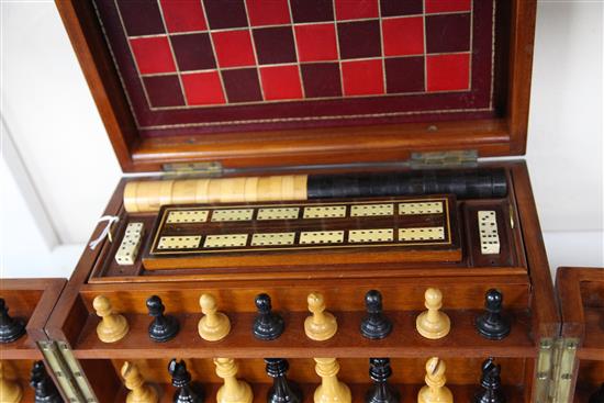 A late Victorian mahogany cased games compendium, by F.H. Ayres, 13in.